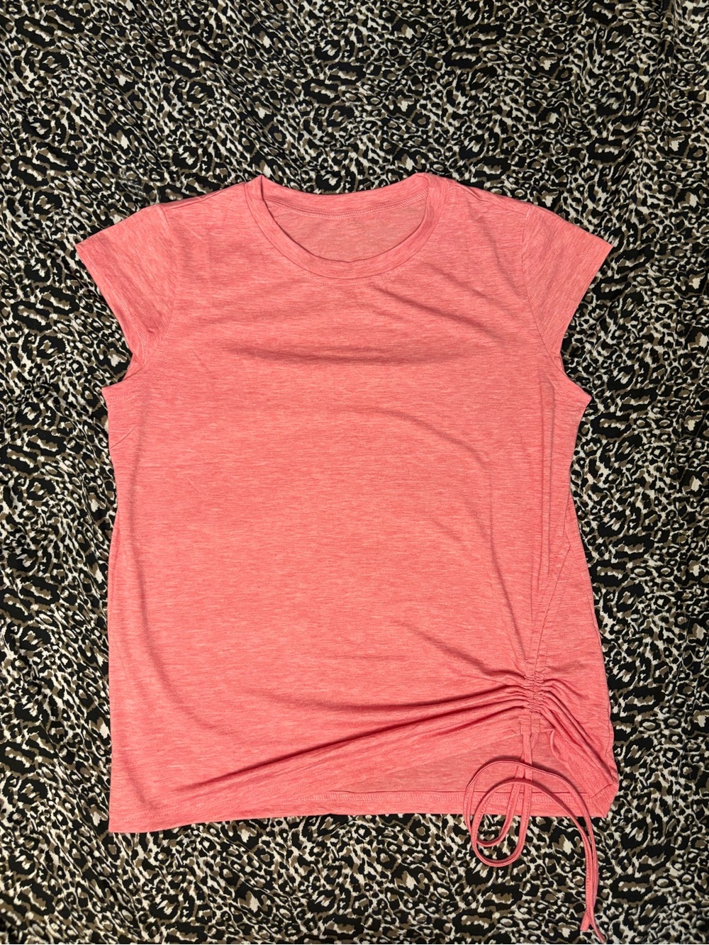 Women’s M Pink Solid Round Neck Short Sleeve Side Drawstring T-Shirt
